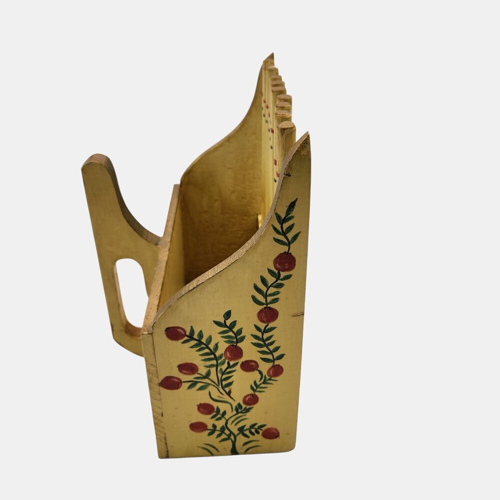 VTG Wood Cranberry Rake Folk-Art Hand-Painted '50s Yellow Red Berries Farmhouse - Picture 6 of 12